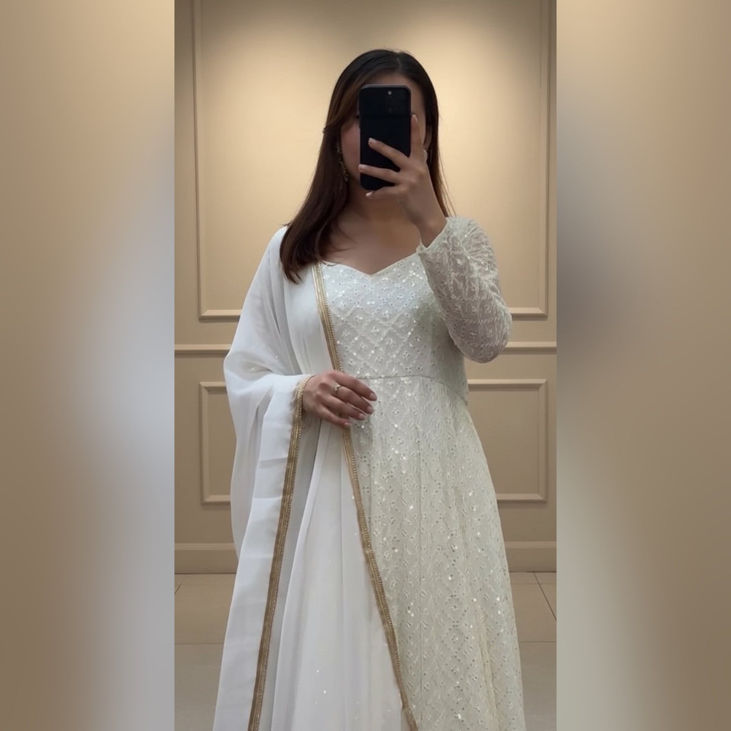 Rashmi White Embroidered Anarkali Suit Set