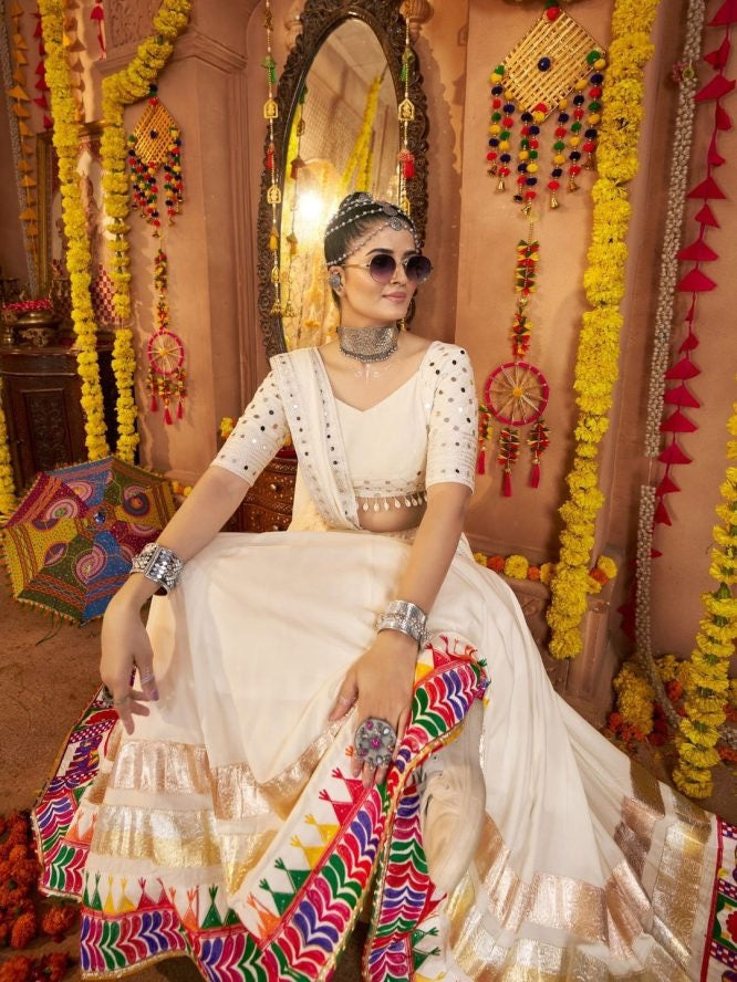 IVORY NAVRATRI LEHENGA CHOLI WITH FESTIVE BORDER