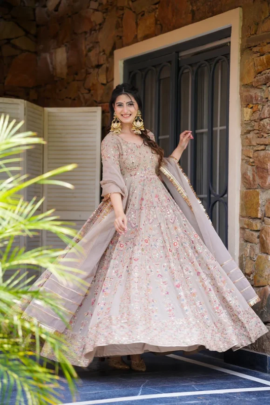 NEERJA HEAVY BEIGE MAXI SET