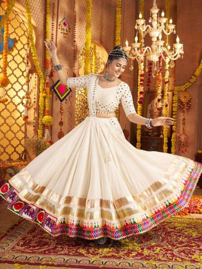 IVORY NAVRATRI LEHENGA CHOLI WITH FESTIVE BORDER
