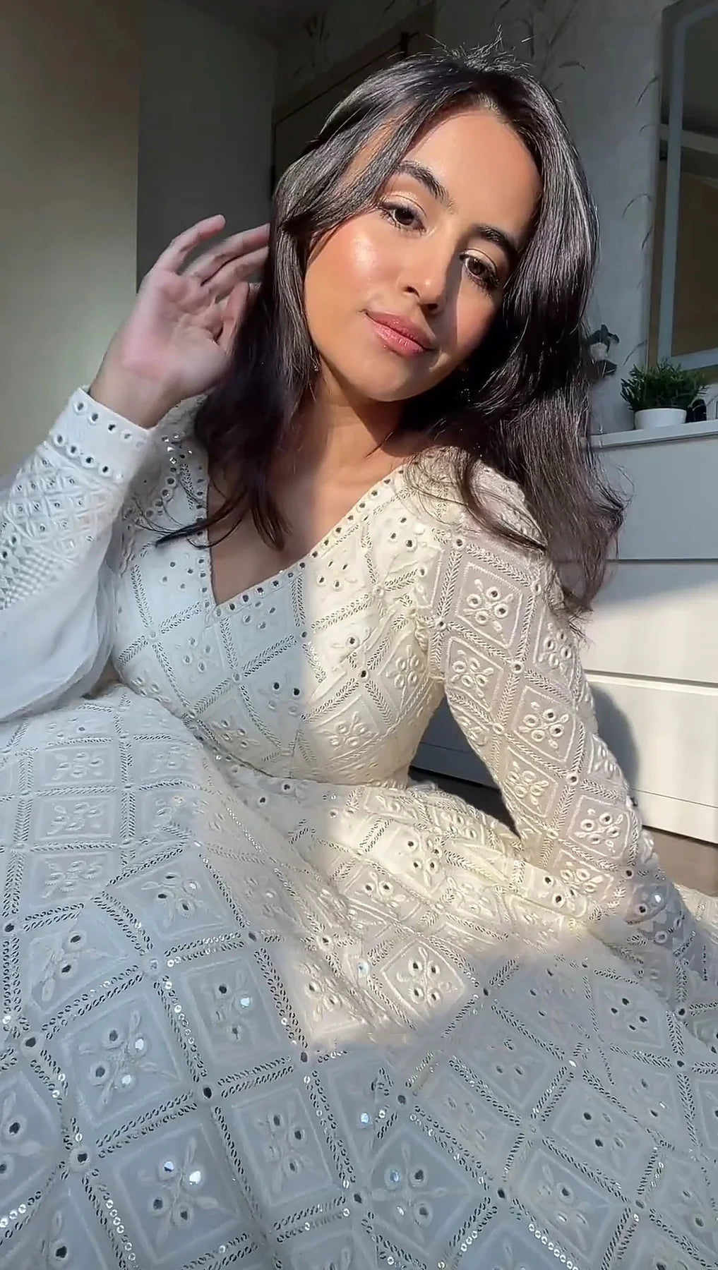 SHANAYA WHITE EMBROIDERED GEORGETTE ANARKALI FULLY STITCHED SUIT SET