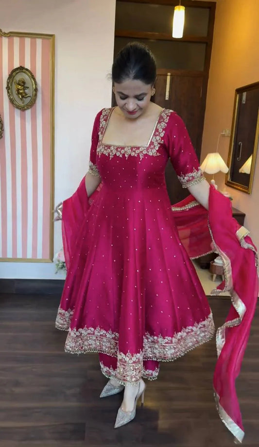 Taniya Embroidered Pink Heavy Vichitra Royal Elegant Suit Set