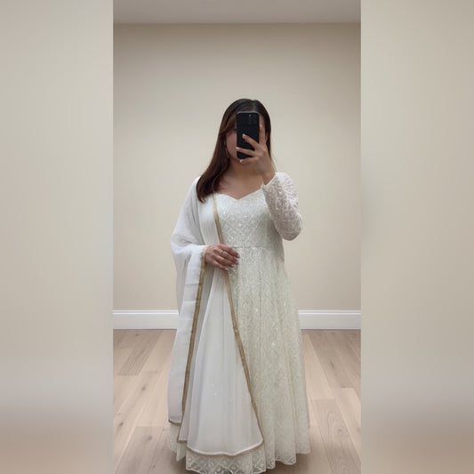 Rashmi White Embroidered Anarkali Suit Set