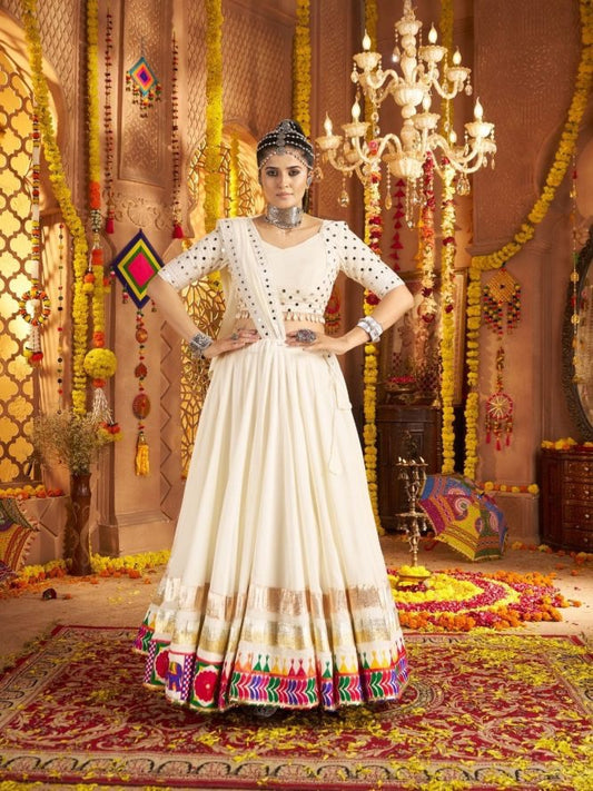 IVORY NAVRATRI LEHENGA CHOLI WITH FESTIVE BORDER
