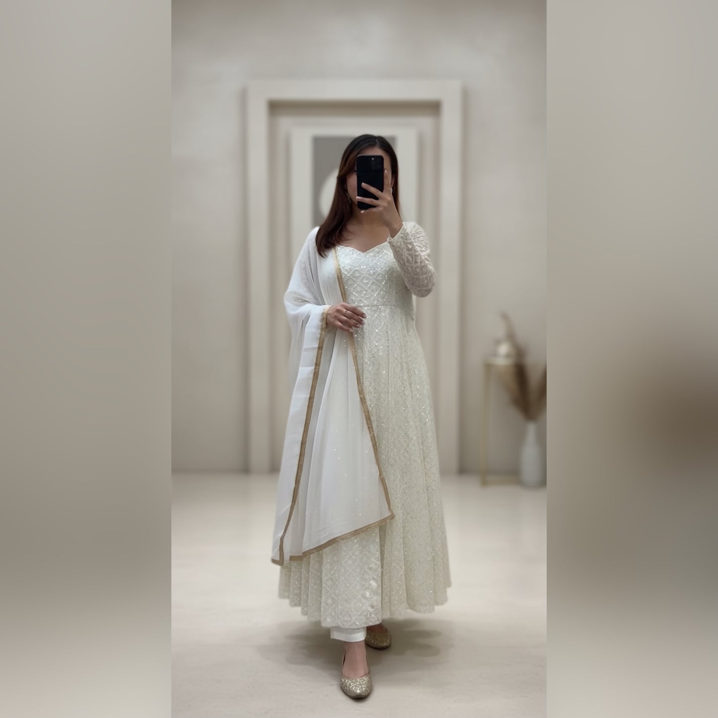 Rashmi White Embroidered Anarkali Suit Set