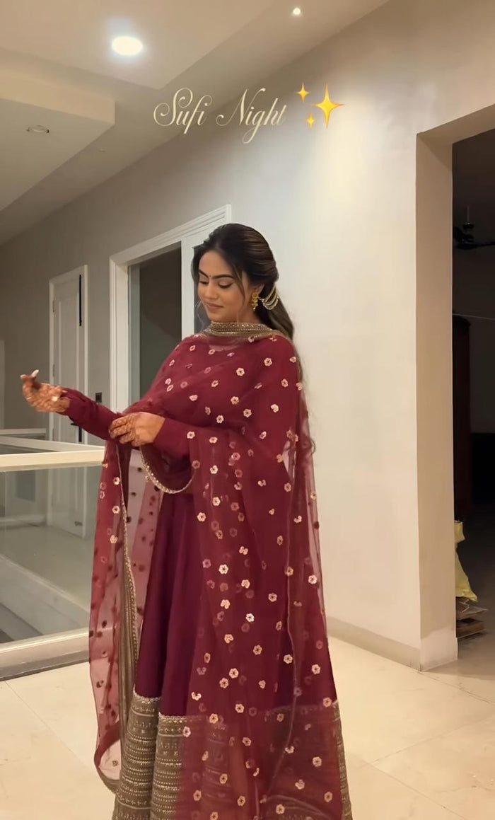 Maya Maroon Elegance Codding Work Anarkali Suit Set