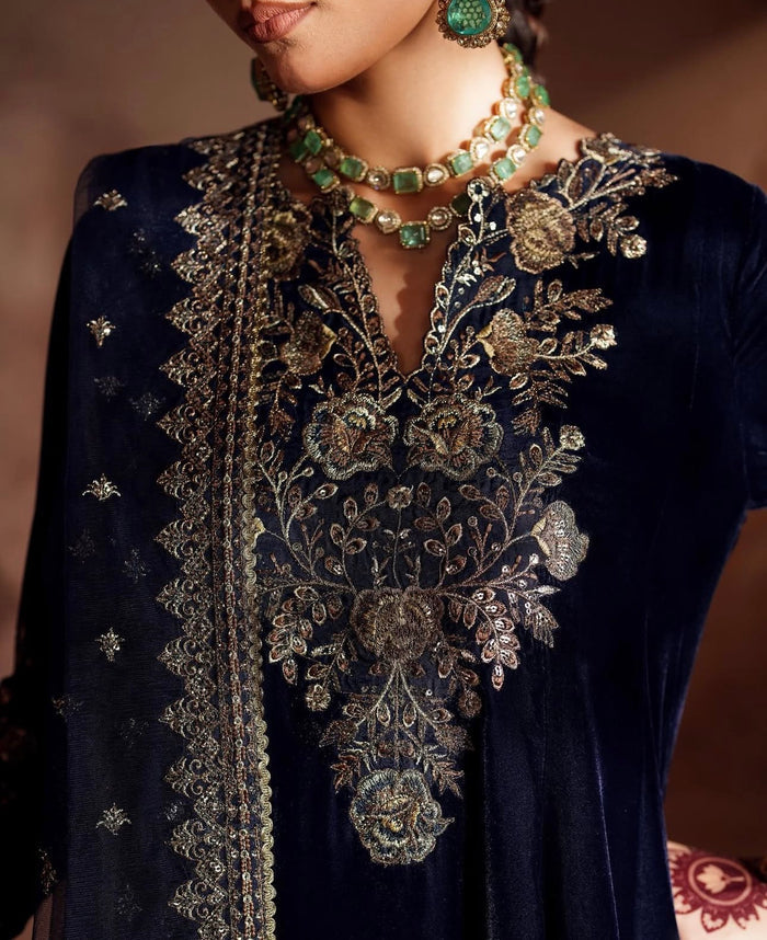 Zeenat Velvet Embroidered Gown Plazzo Set
