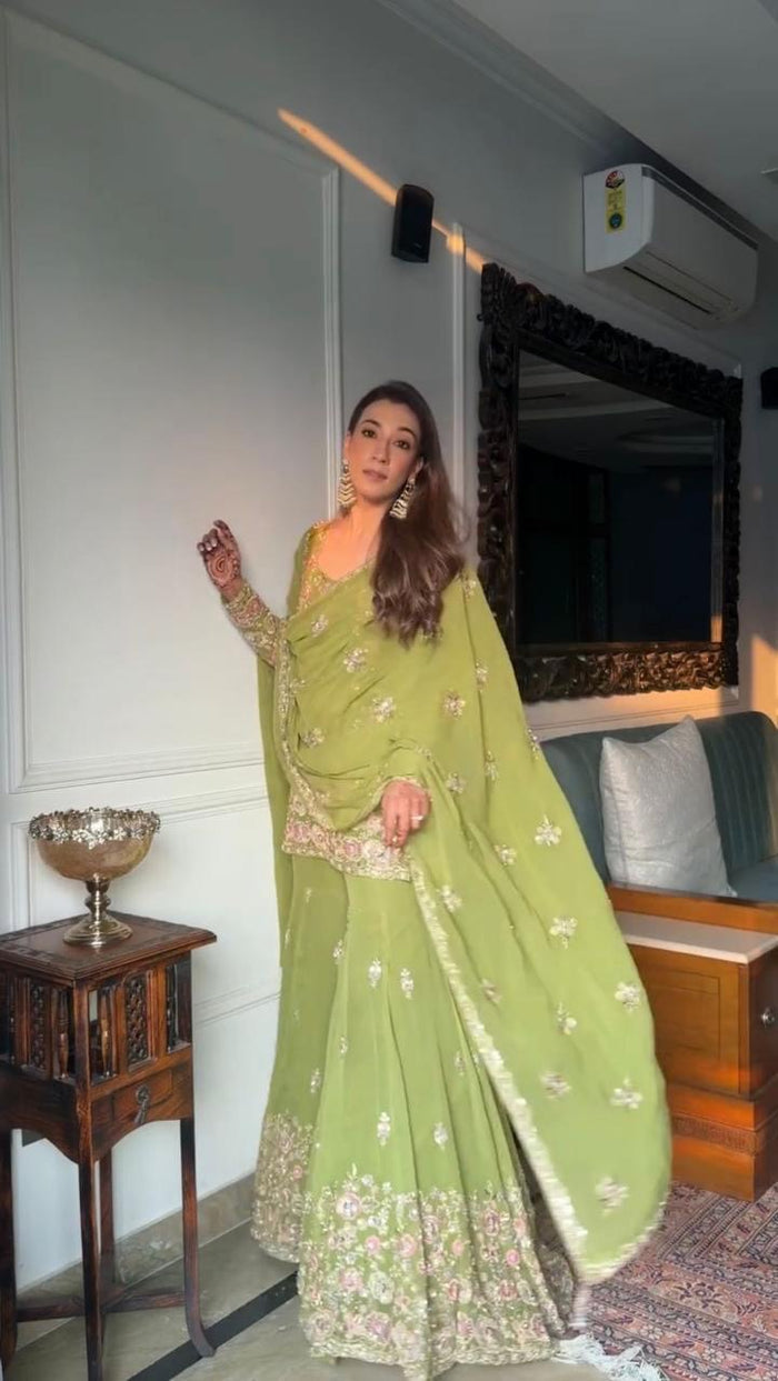 Zarqa Olive Blossom Luxe Sharara Set