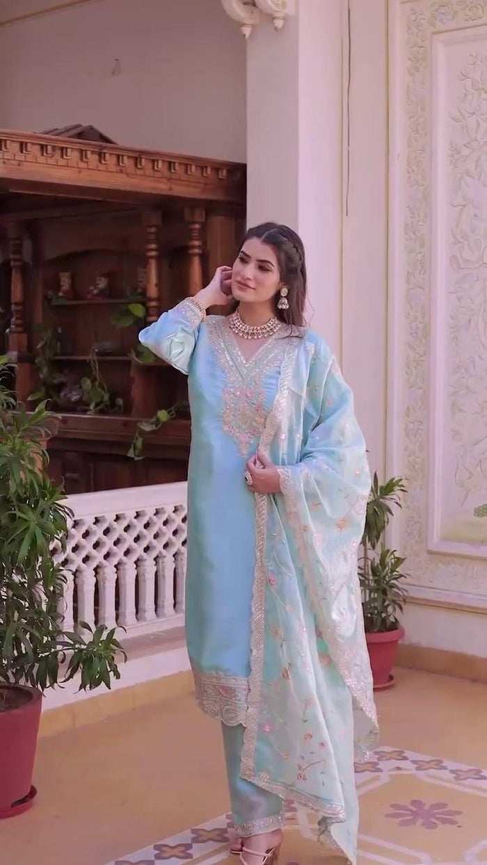 Ornate Silk Kurta with Embroidered Dupatta