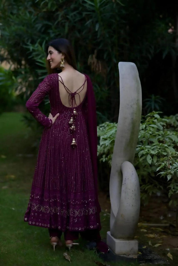 The Wine Purple Embroidered Anarkali Set