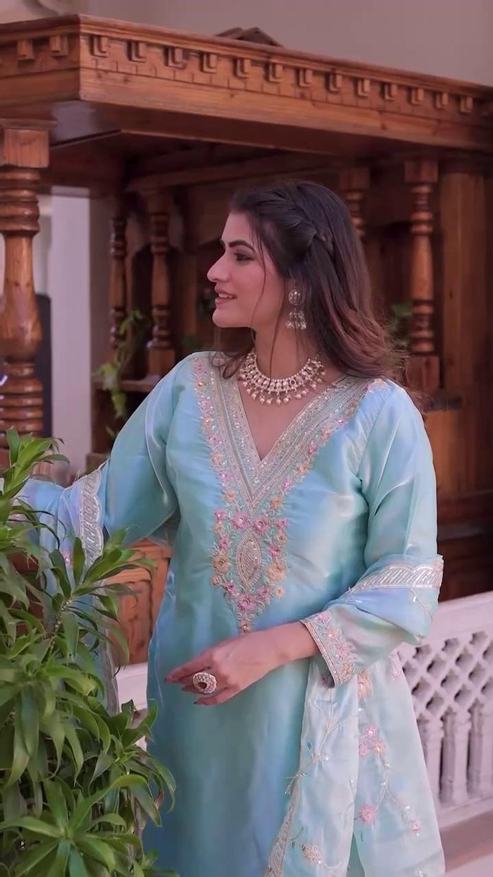 Ornate Silk Kurta with Embroidered Dupatta