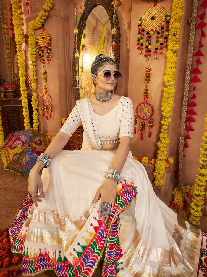 Ivory Navratri Lehenga Choli with Festive Border
