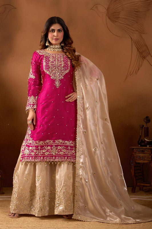 Rani Fuchsia Glow Embroidered Set