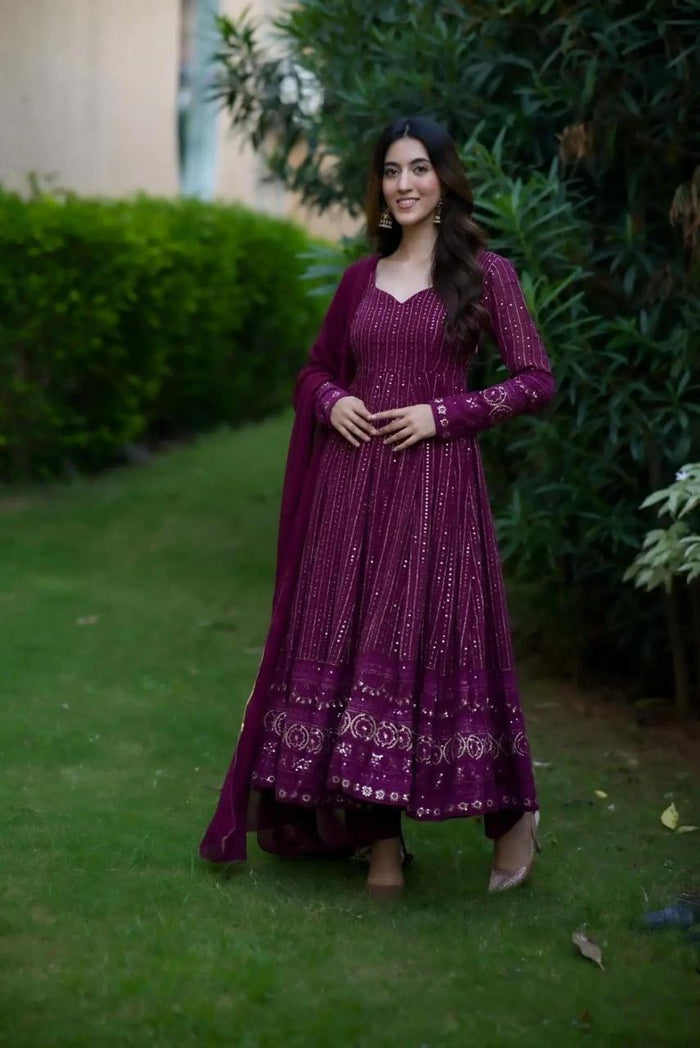 The Wine Purple Embroidered Anarkali Set