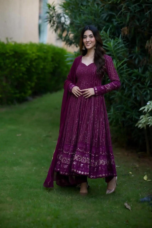 The Wine Purple Embroidered Anarkali Set