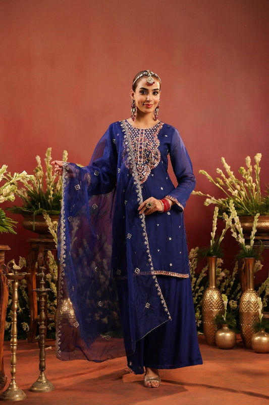 Royal Blue Kurta Palazzo Suit Set