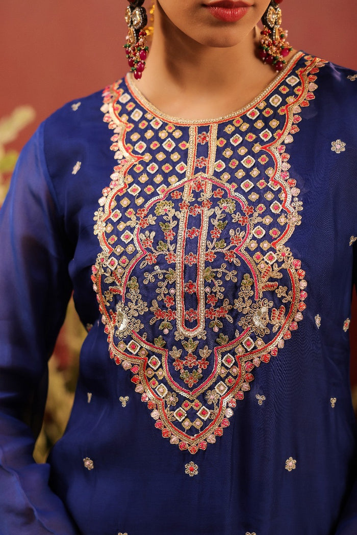 Royal Blue Kurta Palazzo Suit Set