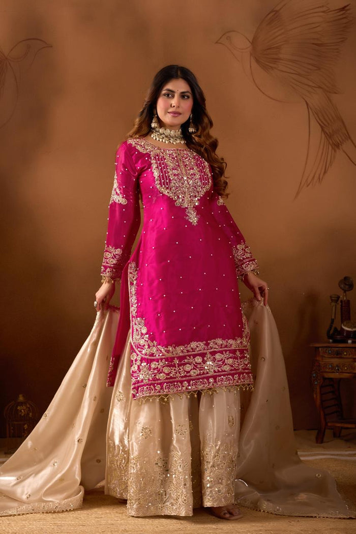 Rani Fuchsia Glow Embroidered Set