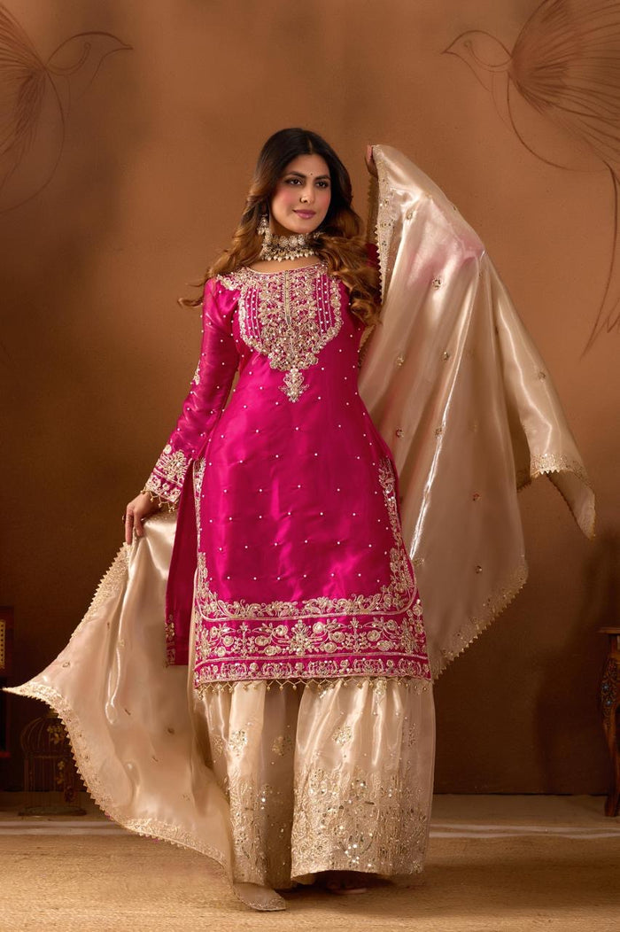 Rani Fuchsia Glow Embroidered Set
