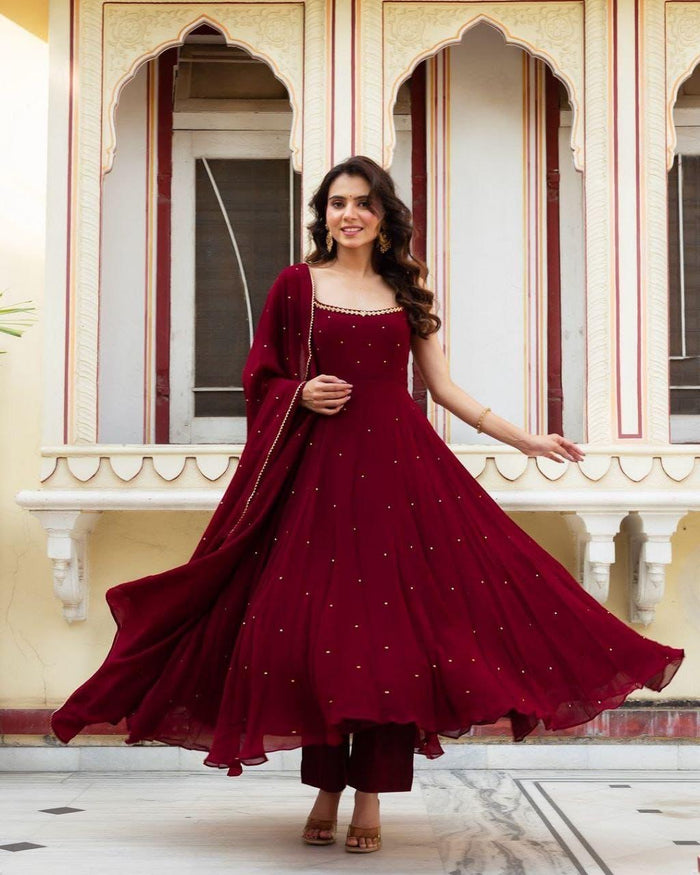 Maroon Starry Anarkali Set