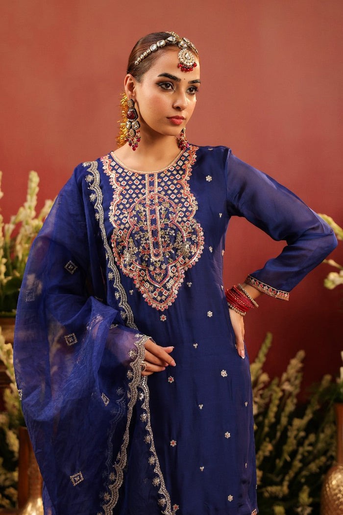 Royal Blue Kurta Palazzo Suit Set