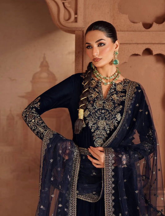 Zeenat Velvet Embroidered Gown Plazzo Set