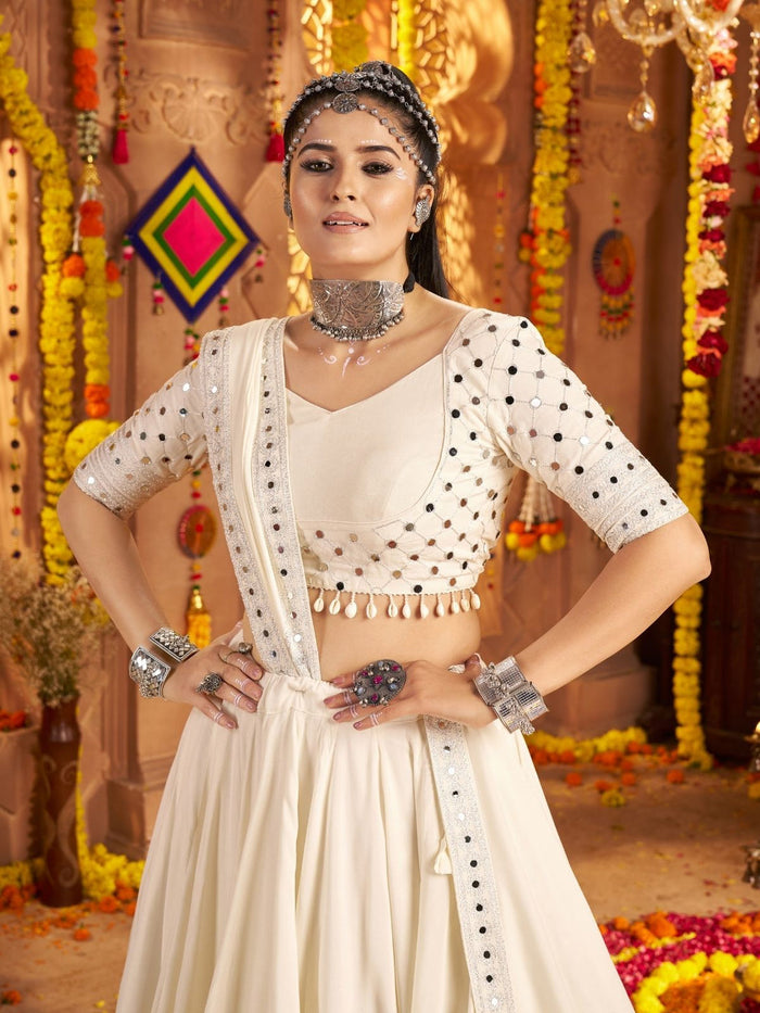 Ivory Navratri Lehenga Choli with Festive Border