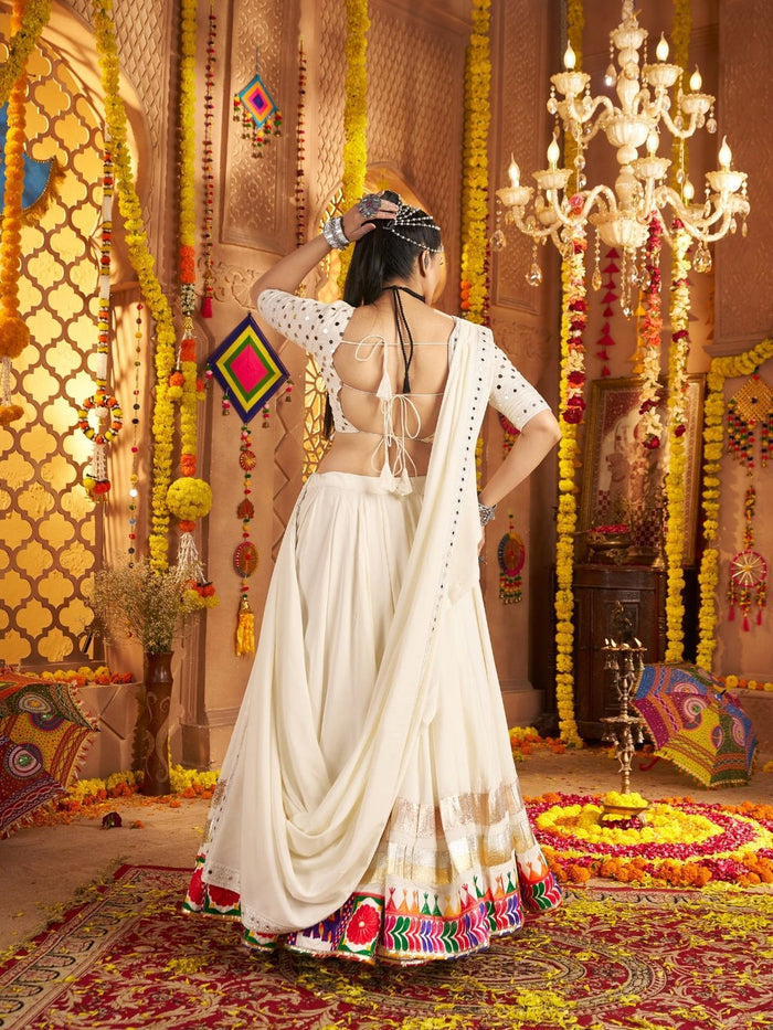 Ivory Navratri Lehenga Choli with Festive Border