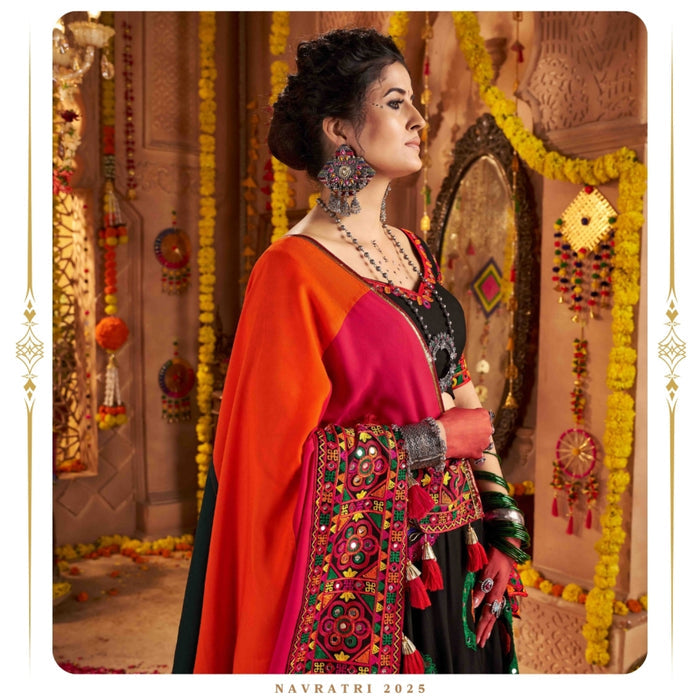 Black Navratri Chaniya Choli with Multicolor Mirror Work