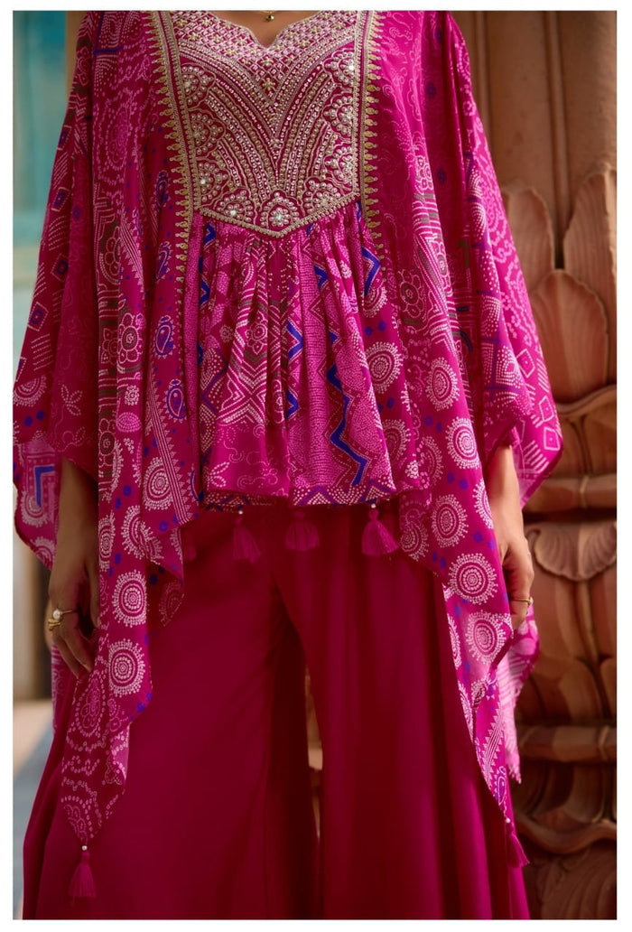 Magenta Boho Chic Kaftan and Palazzo Co-ord Set