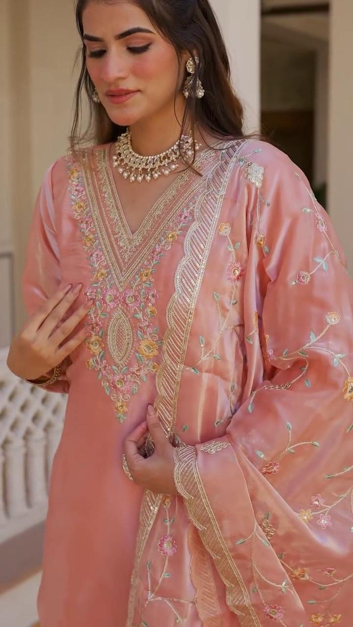 Ornate Silk Kurta with Embroidered Dupatta
