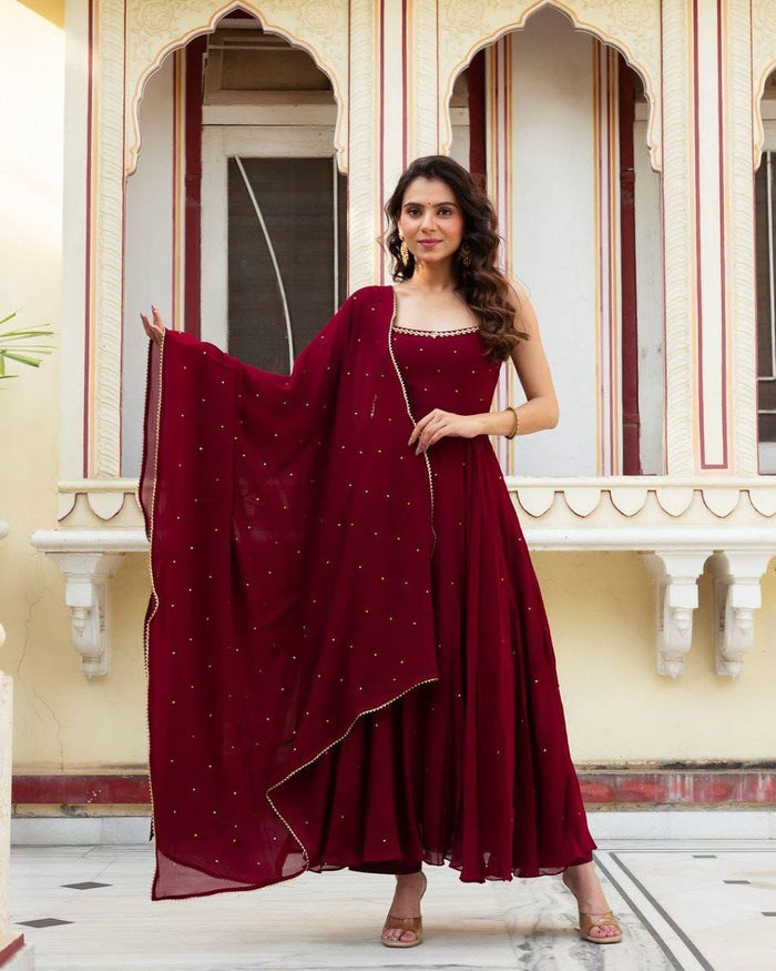 Maroon Starry Anarkali Set