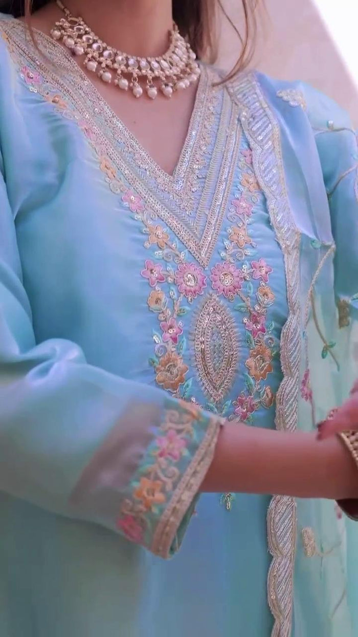 Ornate Silk Kurta with Embroidered Dupatta