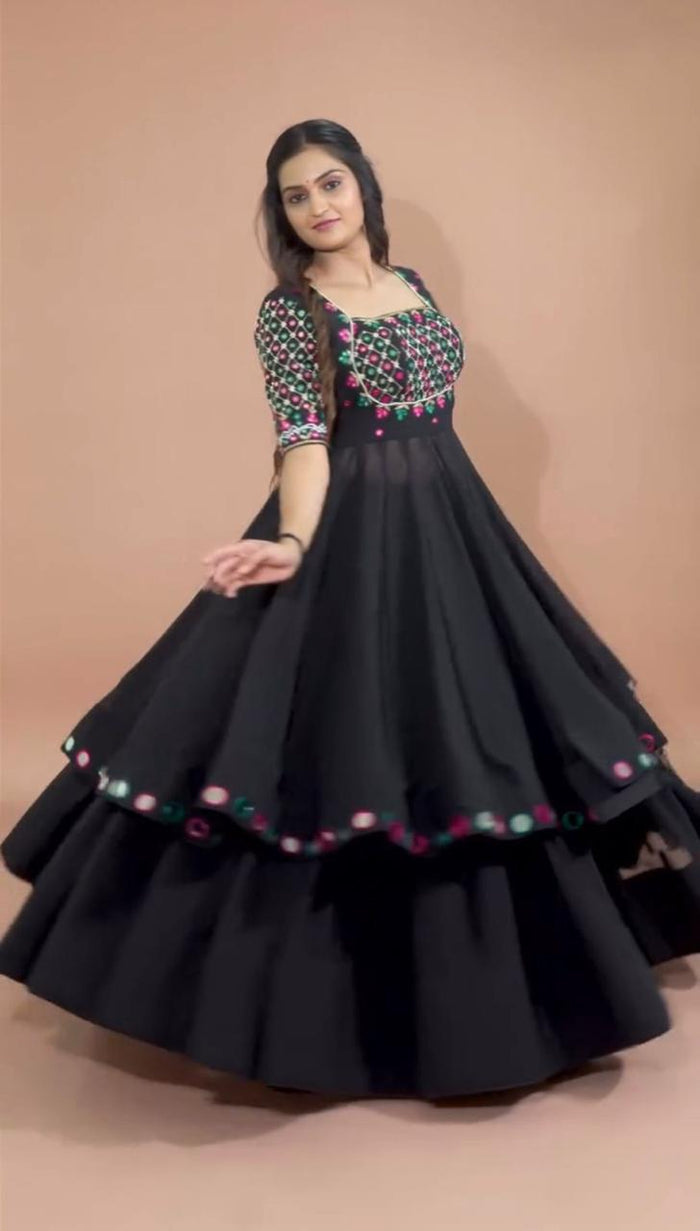 Black Mirror Work Embroidered Lehenga Set