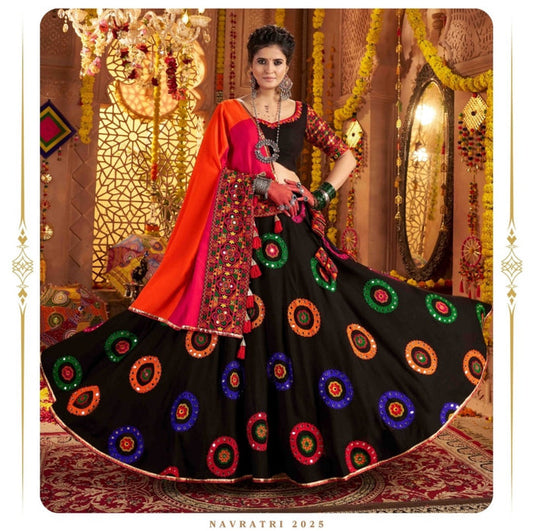 Black Navratri Chaniya Choli with Multicolor Mirror Work
