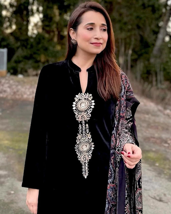 Noor Ajrakh Velvet Winter Pant Set