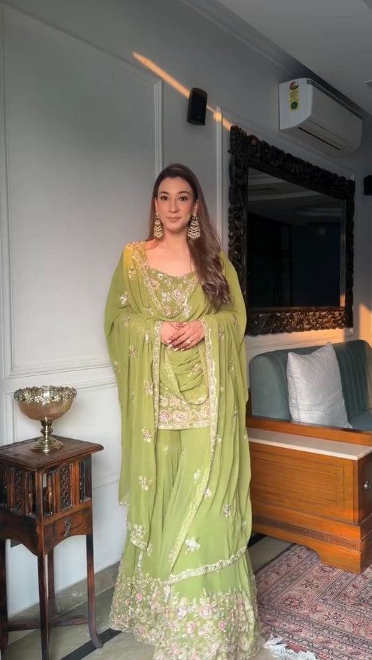 Zarqa Olive Blossom Luxe Sharara Set