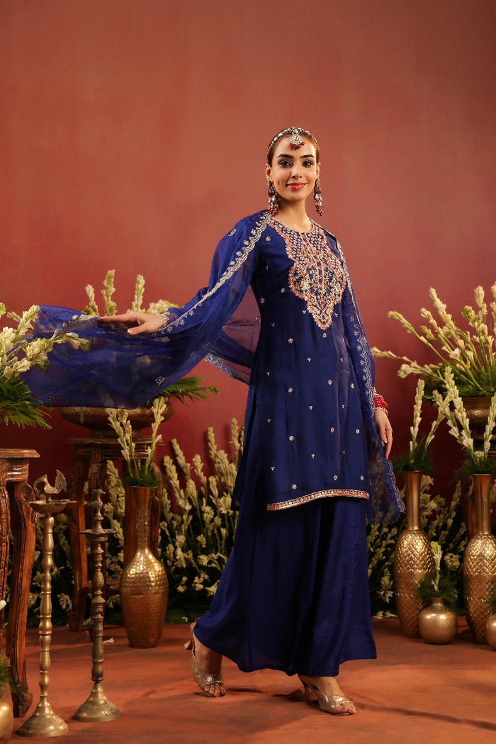 Royal Blue Kurta Palazzo Suit Set