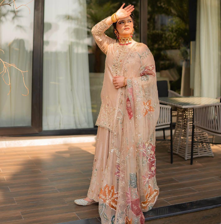 SAMARA EMBROIDERED SHARARA SET IN CHAMPAGNE BEIGE