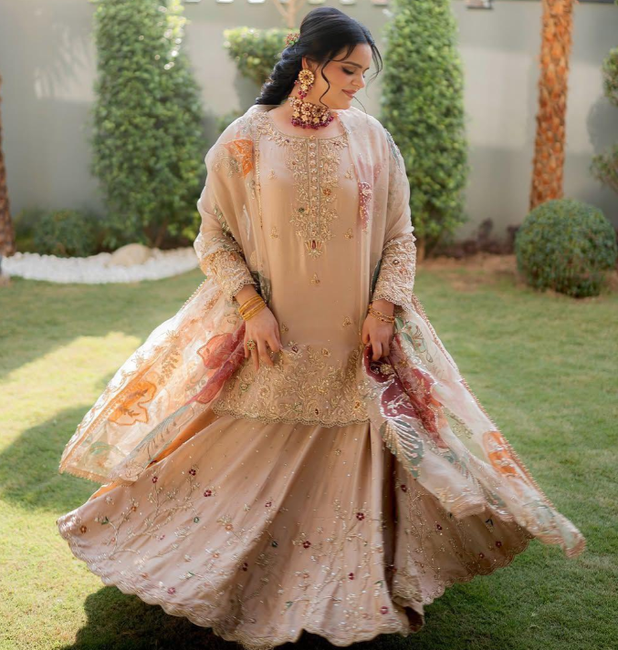 SAMARA EMBROIDERED SHARARA SET IN CHAMPAGNE BEIGE