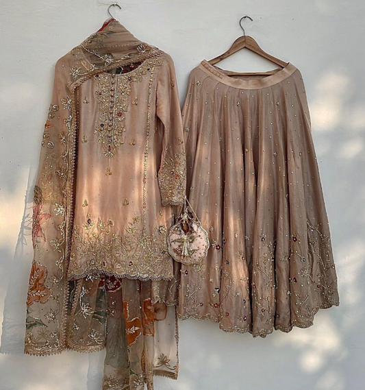 SAMARA EMBROIDERED SHARARA SET IN CHAMPAGNE BEIGE